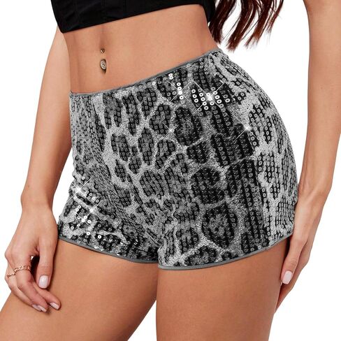 Ammiko Women’s Cheetah Print Micro Shorts Sequin Leopard Shorts Low Rise Y2K Sexy Short Mini Have Booty Club Outfits in Kuwait