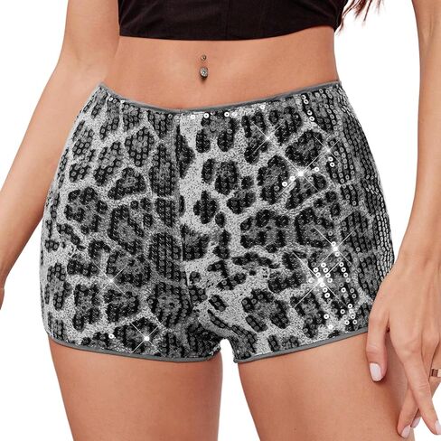 Ammiko Women’s Cheetah Print Micro Shorts Sequin Leopard Shorts Low Rise Y2K Sexy Short Mini Have Booty Club Outfits in Kuwait
