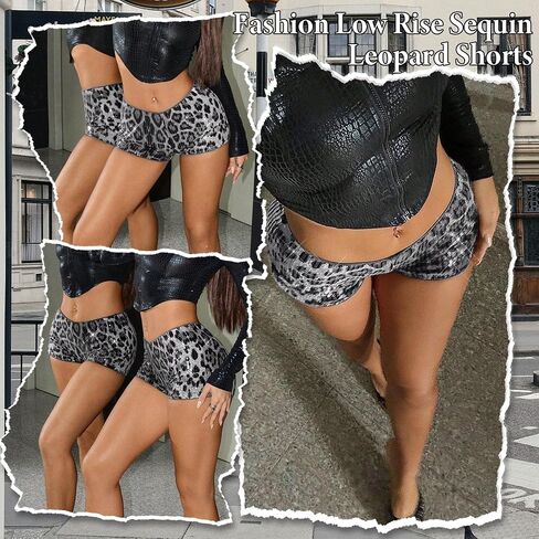Ammiko Women’s Cheetah Print Micro Shorts Sequin Leopard Shorts Low Rise Y2K Sexy Short Mini Have Booty Club Outfits in Kuwait