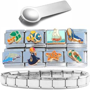 Set of 8 Ocean Beach Italian Charms Plus Starter Bracelet and Charm Tool - Featuring Fish, Flip Flop, Starfish, Dolphin, Seal, Whale, and Boat - 9mm Standard Size Links in Kuwait