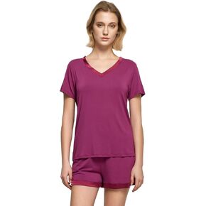 بيجامات Gys Bamboo Viscose for Women ، أعلى الأكمام القصيرة القصيرة والملابس السروال السراوي in Kuwait