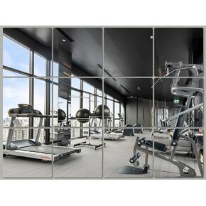 JAMBALAY Full Length Wall Mirror Tiles, 10''×12''×12Pcs Home Gym Mirrors for Gym, HD Glass Wall Mirror Tiles, Self Adhesive Frameless Wall Mirror for Bedroom, Living Room, Over The Door in Saudi Arabia