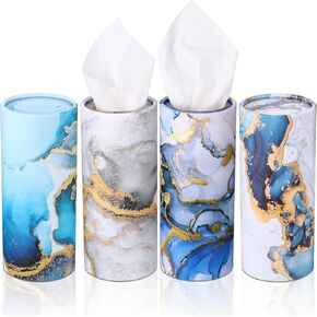 Patelai 4 Pack Car Tissue Cylinder Holder with Facial Tissues Bulk Round Tubes Marble Print Travel Tissue Boxes Container for Car Cup Holder Home Wedding Birthday Party Bathroom Office in Saudi Arabia
