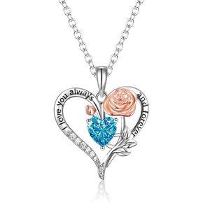 Rose Love Heart Pendant Necklaces for Women, Birthday or Mother's Day Gifts for Ladies, Silver Jewelry with Crystals, Anniversary for Wife Mom Girlfriend Her in Saudi Arabia
