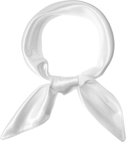 White Silk Feeling Scarf for Women, 23.6 Inch Square Head Scarves Satin Bandana Retro Purse Scarf for Handbags Neck Scarves for Costume Accessory in Kuwait