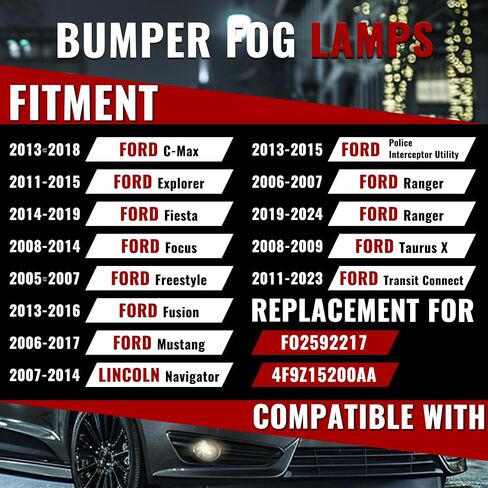 HECASA 2PC FOG LIGHT متوافق مع 2005-2024 FORD FOCUS C-MAX Explorer Fiesta Freestyle Fusion Mustang Ranger Taurus X Connec in Saudi Arabia