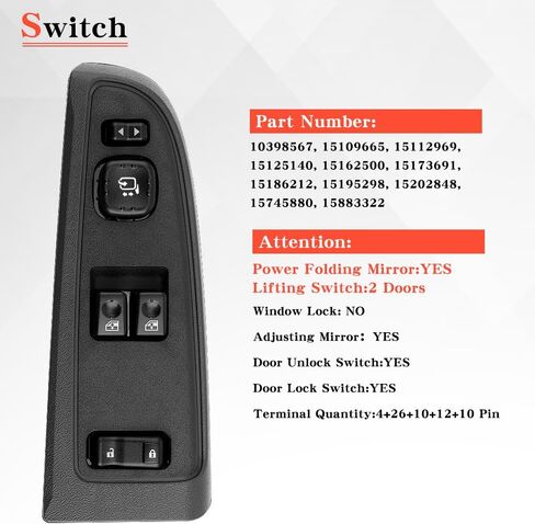 15883318 Front Driver Side Power Window Switch and Bezel Driver Side W/0 NO Folding Mirror Compatible with 2003-2007 Chevy Silverado & GMC Sierra 1500/2500/3500, Replaces# DWS-226, 920-023 in Kuwait