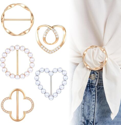 5PCS Scarf Ring Clip, Metal Pearl Rhinestone Scarf Rings for Women Loose Clothes Scarves Buckle Tshirt Ties Rings Tightener, Clothing Stylish Accessories in Saudi Arabia