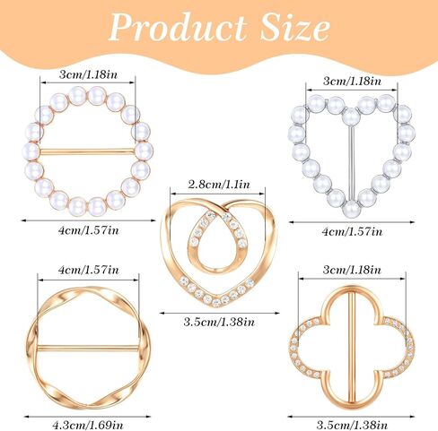 5PCS Scarf Ring Clip, Metal Pearl Rhinestone Scarf Rings for Women Loose Clothes Scarves Buckle Tshirt Ties Rings Tightener, Clothing Stylish Accessories in Saudi Arabia