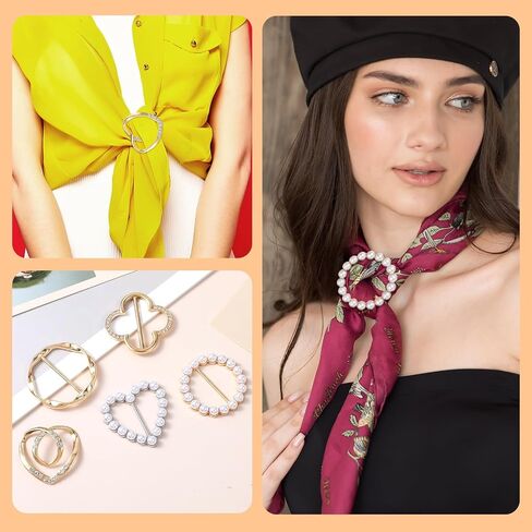 5PCS Scarf Ring Clip, Metal Pearl Rhinestone Scarf Rings for Women Loose Clothes Scarves Buckle Tshirt Ties Rings Tightener, Clothing Stylish Accessories in Saudi Arabia