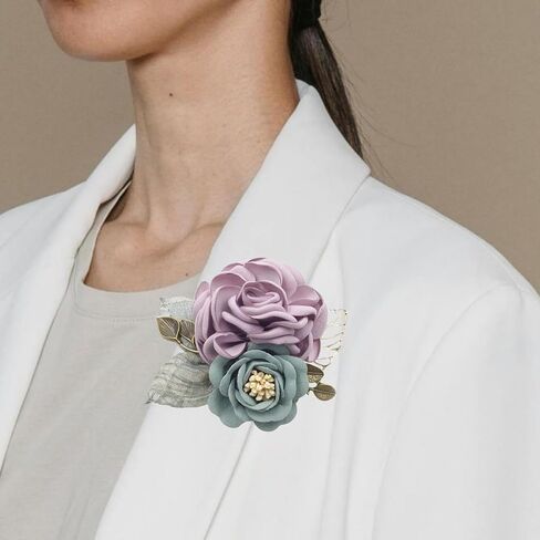 Fabric Rose Flower Brooch for Women,Vintage Satin Layered Flowers Lapel Pins Statement Irregular Handmade Brooch Fashion Wedding Party Jewelry in Kuwait