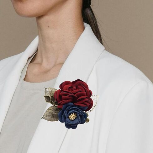 Fabric Rose Flower Brooch for Women,Vintage Satin Layered Flowers Lapel Pins Statement Irregular Handmade Brooch Fashion Wedding Party Jewelry in Kuwait