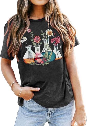 Science Teacher Shirt Women Floral Beakers Graphic Tee Chemistry Teacher Shirt Lab Gift Scientist Laboratory Tops in Saudi Arabia
