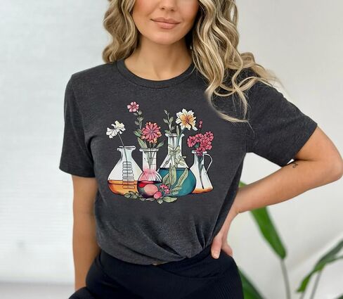 Science Teacher Shirt Women Floral Beakers Graphic Tee Chemistry Teacher Shirt Lab Gift Scientist Laboratory Tops in Saudi Arabia