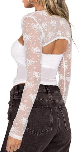 CSDAJIO Women's Going Out Tops Lace Long Sleeve Square Neck Crop Top Shirt Strapless Tube Top and Bolero Set in Kuwait