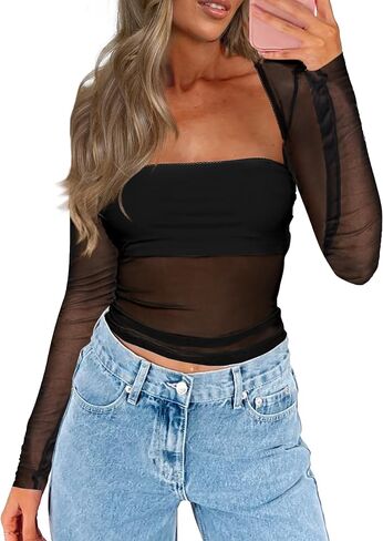 CSDAJIO Women's Going Out Tops Lace Long Sleeve Square Neck Crop Top Shirt Strapless Tube Top and Bolero Set in Saudi Arabia