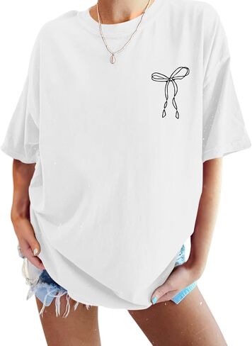 Faith Over Fear Shirt Oversized Christian Cute Bow Shirts for Women Bible Verse Religious Tshirts Coquette Tops in Kuwait