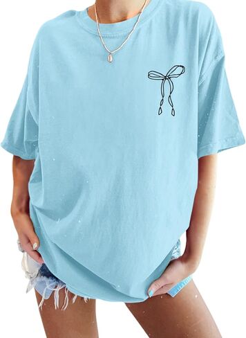 Faith Over Fear Shirt Oversized Christian Cute Bow Shirts for Women Bible Verse Religious Tshirts Coquette Tops in Kuwait