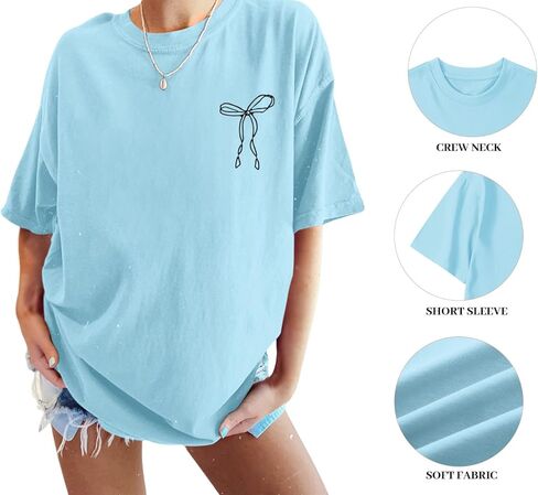 Faith Over Fear Shirt Oversized Christian Cute Bow Shirts for Women Bible Verse Religious Tshirts Coquette Tops in Kuwait