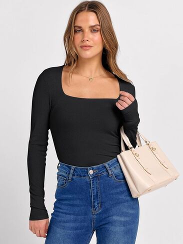 anrabess womens long speed just staps lebbed knit slim fit قمصان الأساسية tee 2025 خريف ملابس أنيقة القمصان غير الرسمية in Saudi Arabia