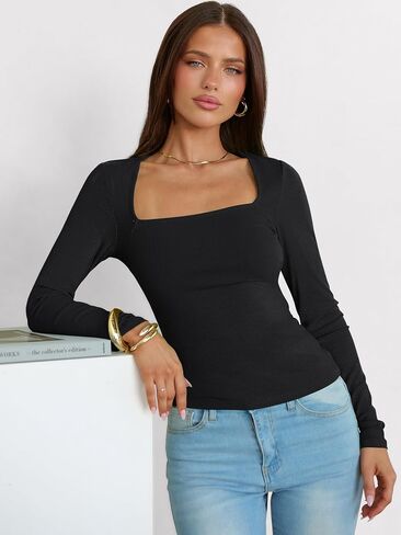 anrabess womens long speed just staps lebbed knit slim fit قمصان الأساسية tee 2025 خريف ملابس أنيقة القمصان غير الرسمية in Saudi Arabia