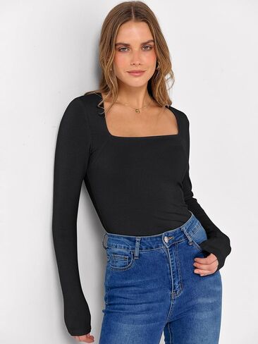 anrabess womens long speed just staps lebbed knit slim fit قمصان الأساسية tee 2025 خريف ملابس أنيقة القمصان غير الرسمية in Saudi Arabia