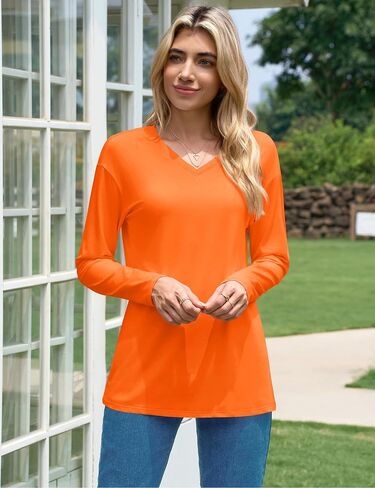 Yucolen Womens Long Sleeve Dorts Cotton V Tops Drock Counte Contter Disual Fall T Rosit in Kuwait