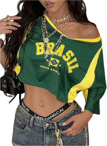 Soly Hux Women's Y2K Crop Tops Graphic Baggy Thirts Festival Festival Wrave Gove Streetwear Resport in Saudi Arabia