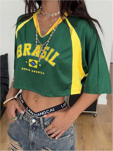 Soly Hux Women's Y2K Crop Tops Graphic Baggy Thirts Festival Festival Wrave Gove Streetwear Resport in Saudi Arabia