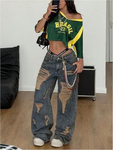 Soly Hux Women's Y2K Crop Tops Graphic Baggy Thirts Festival Festival Wrave Gove Streetwear Resport in Saudi Arabia