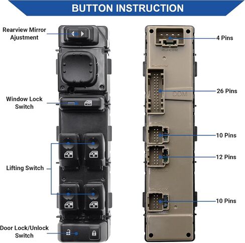 Master Power Window Switch Control Button & Bezel Compatible with 2003-2007 Chevrolet Silverado Avalanche Suburban Tahoe, GMC Sierra Yukon, Cadillac Escalade, Replaces 15883323, DWS220 in Saudi Arabia