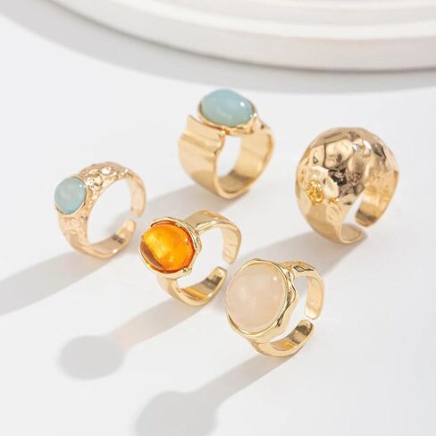 Chunky Gold Ring Set for Women Stackable Thick Acrylic Knuckle Rings Pack 5Pcs Hammered Resin Open Statement Rings Stack Trendy Jewelry Accessories in Kuwait
