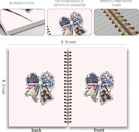 Coquette Blue White Red Bow Procal Notes ، Day Independence Day Journal Gifts for Women ، 4th of July Gifts for Women ، College stralcover sporal notebook 5.5x8.3 in Kuwait