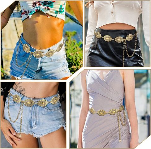 Bewudy Western Chain Belt, Women Boho Chain Belts Vintage Metal Waist Chains Belt for Women Dresses Jeans Adjustable in Saudi Arabia