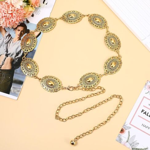 Bewudy Western Chain Belt, Women Boho Chain Belts Vintage Metal Waist Chains Belt for Women Dresses Jeans Adjustable in Saudi Arabia