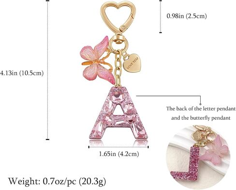 Cute Keychain for Women Initial Letter Key Chains Butterfly Heart Charm Pink Purple Bag Purse Charms for Handbags in Kuwait