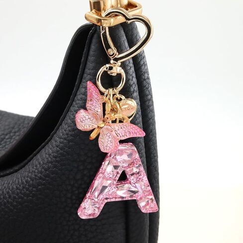 Cute Keychain for Women Initial Letter Key Chains Butterfly Heart Charm Pink Purple Bag Purse Charms for Handbags in Kuwait