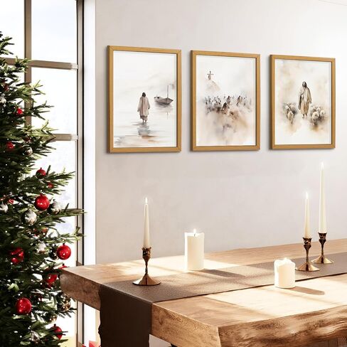 Christian Wall Art - Jesus Decor: 3 Pcs Jesus Wall Art, Christ Religion Canvas Wall Decor, Boho Art Home Pictures Posters Prints Paintings for Living Room, Bedroom, Church Decorations (12x16in Framed) in Kuwait