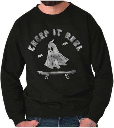 Brisco Brands Halloween Ghost Creep It Real Skater Sweatshirt for Men or Women in Saudi Arabia