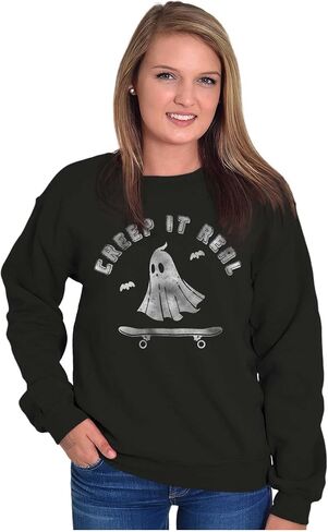 Brisco Brands Halloween Ghost Creep It Real Skater Sweatshirt for Men or Women in Saudi Arabia