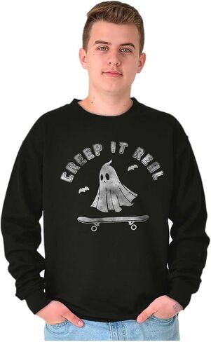 Brisco Brands Halloween Ghost Creep It Real Skater Sweatshirt for Men or Women in Saudi Arabia
