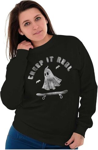 Brisco Brands Halloween Ghost Creep It Real Skater Sweatshirt for Men or Women in Saudi Arabia