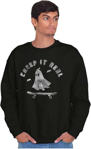 Brisco Brands Halloween Ghost Creep It Real Skater Sweatshirt for Men or Women in Saudi Arabia