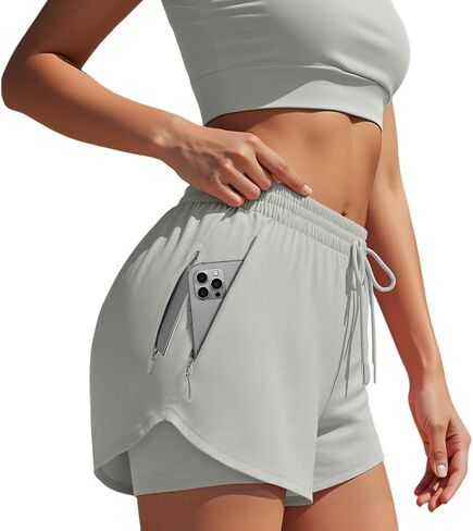 Women's Running Shorts with Liner 3 Zipper Pockets Elastic Workout Athletic Gym Yoga Shorts in Saudi Arabia
