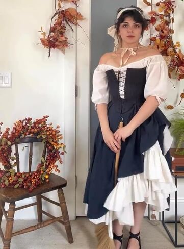 Medieval Renaissance Costume Women Cottagecore Corset Dress 3pcs Set in Kuwait