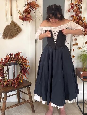 Medieval Renaissance Costume Women Cottagecore Corset Dress 3pcs Set in Kuwait