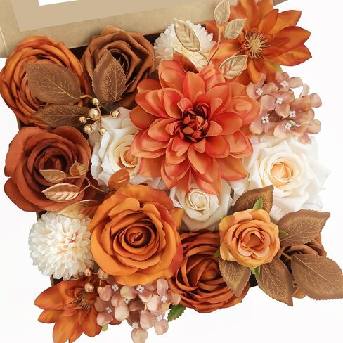 RICHMYC Artificial Flowers Terracotta Wedding Silk Fall Fake Flowers for Decoration Orange Cake Flowers with Stems for Wedding Bouquets Centerpieces Baby Shower Fall Decor in Kuwait