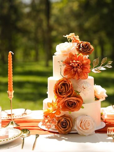 RICHMYC Artificial Flowers Terracotta Wedding Silk Fall Fake Flowers for Decoration Orange Cake Flowers with Stems for Wedding Bouquets Centerpieces Baby Shower Fall Decor in Kuwait
