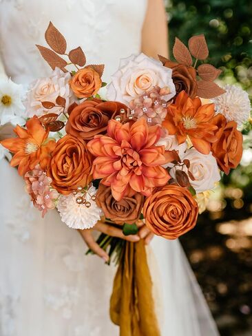 RICHMYC Artificial Flowers Terracotta Wedding Silk Fall Fake Flowers for Decoration Orange Cake Flowers with Stems for Wedding Bouquets Centerpieces Baby Shower Fall Decor in Kuwait