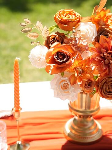 RICHMYC Artificial Flowers Terracotta Wedding Silk Fall Fake Flowers for Decoration Orange Cake Flowers with Stems for Wedding Bouquets Centerpieces Baby Shower Fall Decor in Kuwait